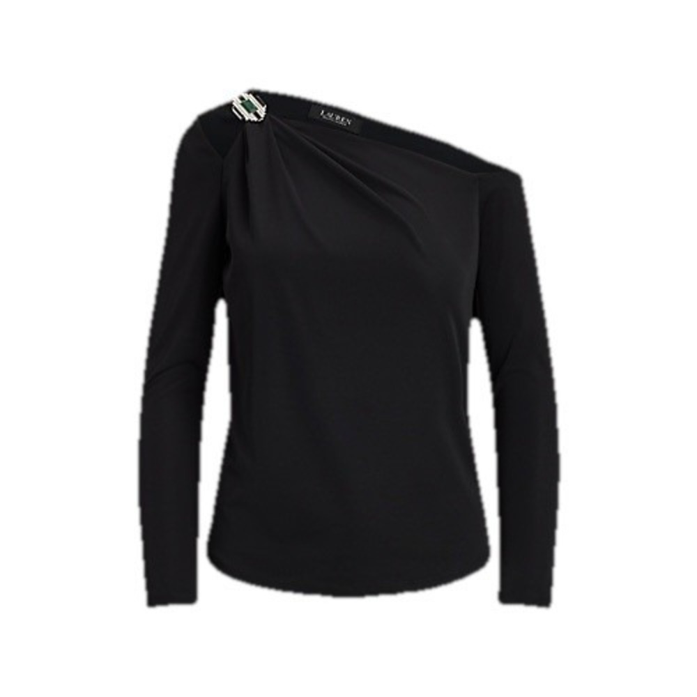NWT Authentic RALPH LAUREN  Black One Shoulder Long Sleeve Top Petite L - Picture 2 of 10